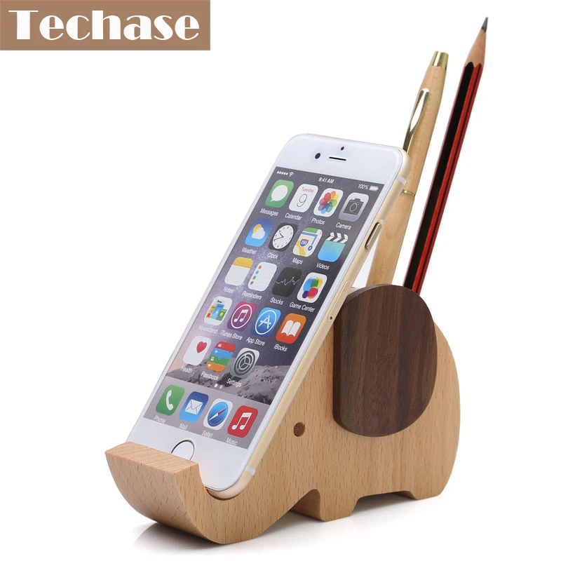 Techase Wooden Phone Holder Cartoon Elephant Design Base