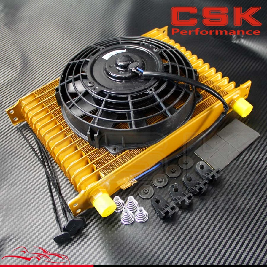 

AN10 15 Row Engine Oil Cooler + 7" Electric Fan kit Universal Fit Gold