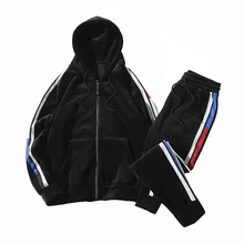 Rlyaeiz зимний Бархатный спортивный костюм золотого цвета, мужская спортивная одежда, комплекты, мужские плотные флисовые теплые полосатые толстовки+ штаны, мужские спортивные костюмы