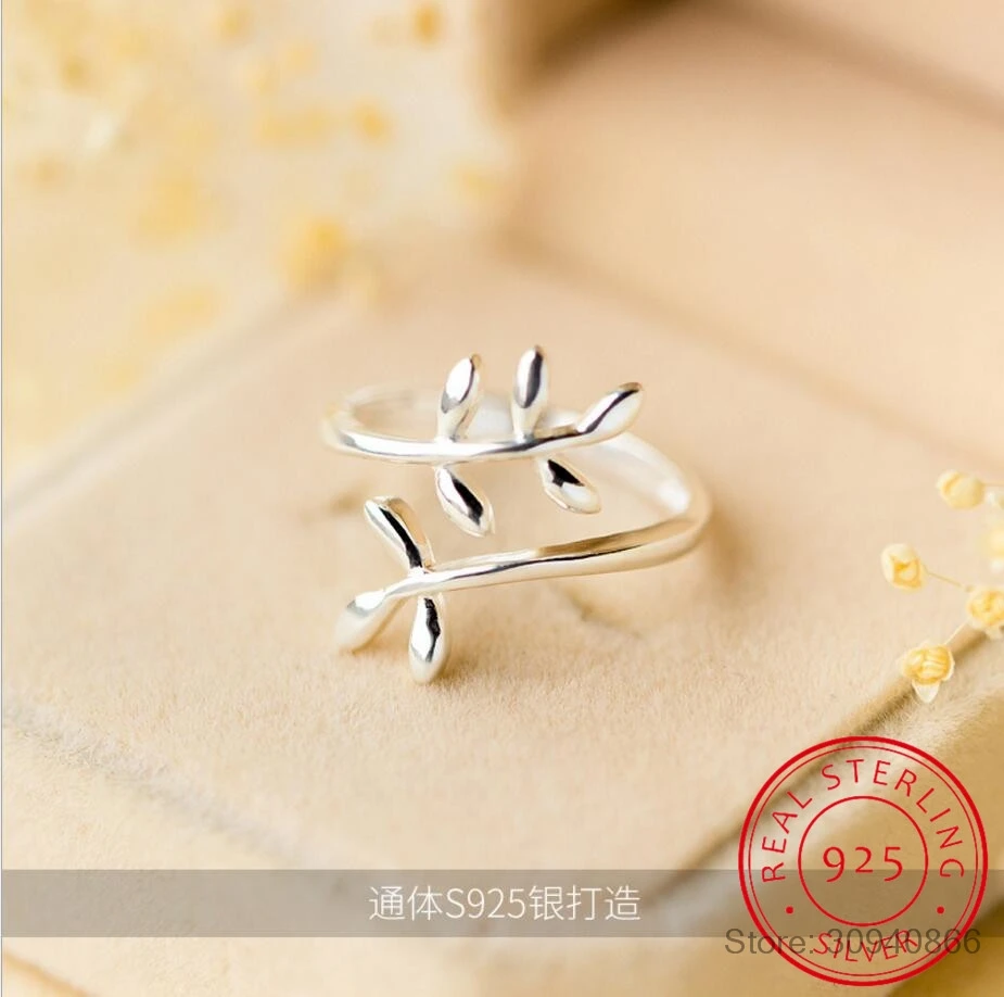 

New Arrival 925 Sterling Silver Rings Leaves Foliage Leaf Ring For Girl Women Rings Adjustable Fine Jewelry