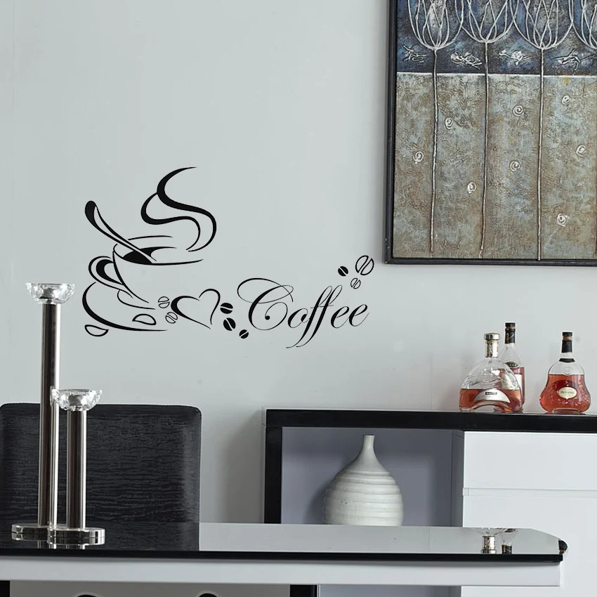 TIE LER Coffee Cup With Heart Vinyl Restaurant Kitchen Removable Wall Stickers DIY Home Decor Wall Art TIE LER Coffee Cup With Heart Vinyl Restaurant Kitchen Removable Wall Stickers DIY Home Decor Wall Art