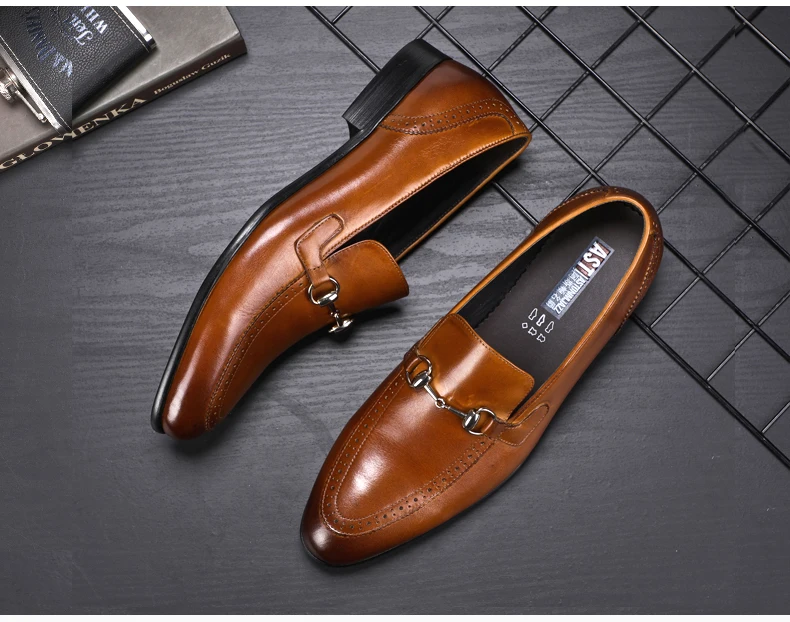 Men's Leather Casual Shoes' Business Black Oxfords Genuine Leather Shoes Men Big Size Wedding Casual Shoes Men Brown Loafers New (6)