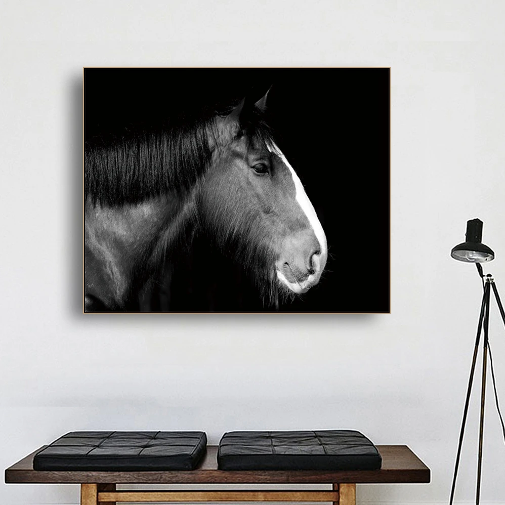 

Laeacco Calligraphy Painting Black Horse Wall Artwork Canvas Posters and Prints Pictures for Living Room Nordic Home Decoration