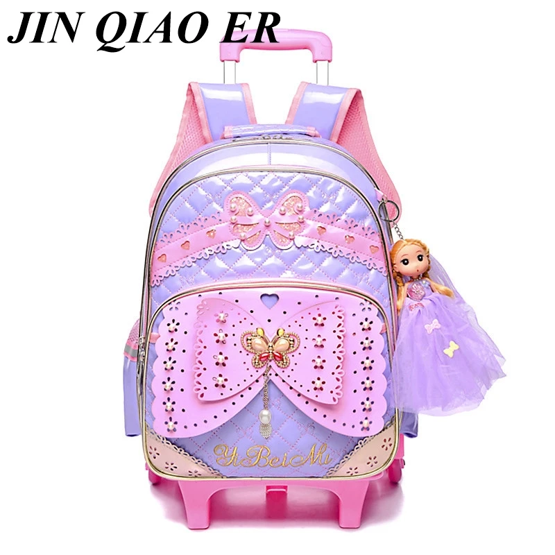 

Children School Bags Mochilas Kids Cute Backpacks 6 Wheels Trolley Luggage For Girls Rolling backpack for 6-10 year Escolar