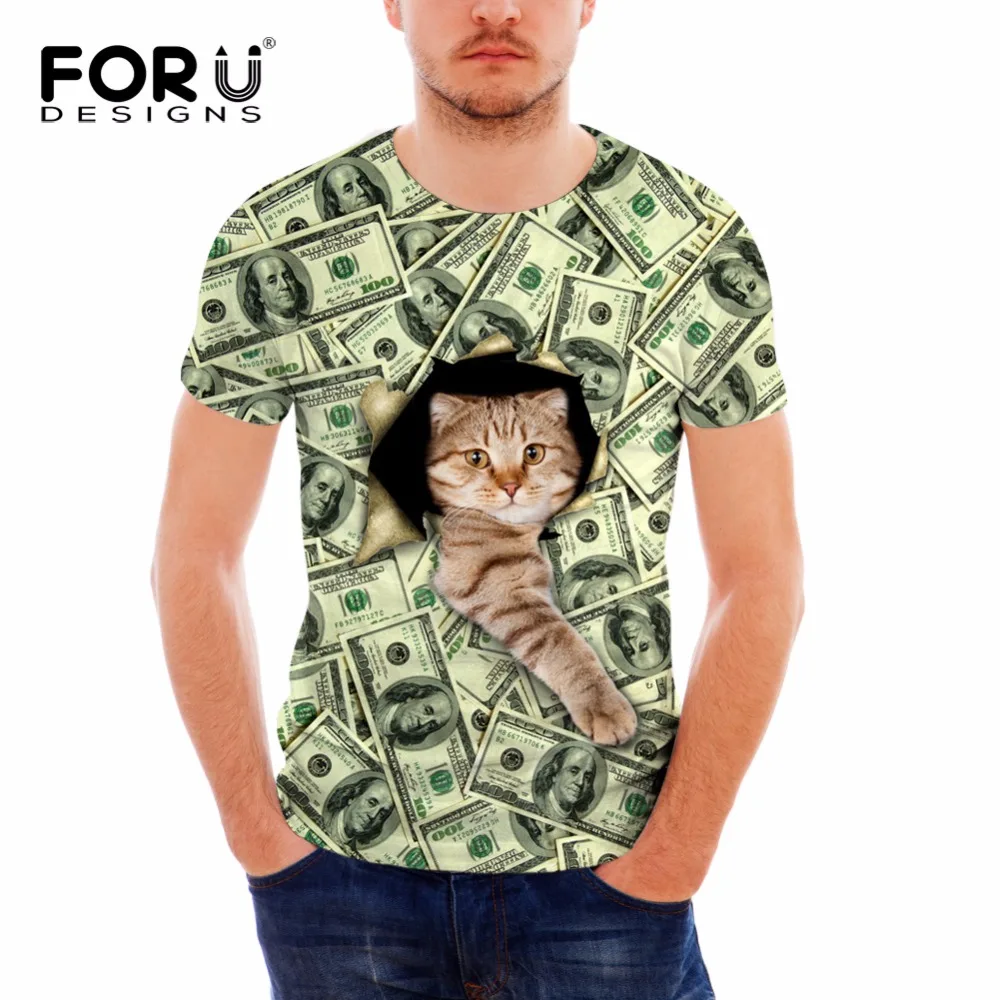 Футболка FORUDESIGNS мужская с коротким рукавом забавный топ 3D котом футболка для