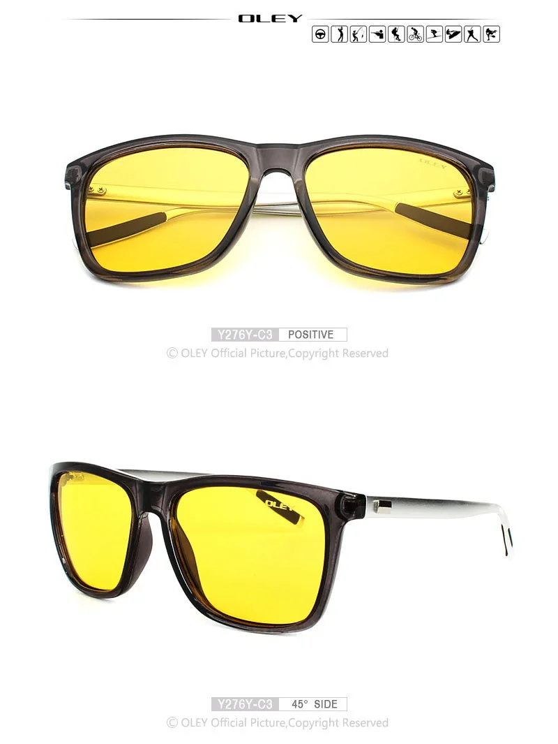 OLEY, мужские поляризованные солнцезащитные очки для ночного вождения, женские, фирменный дизайн, желтые линзы, очки для ночного видения, очки для вождения, очки для уменьшения бликов