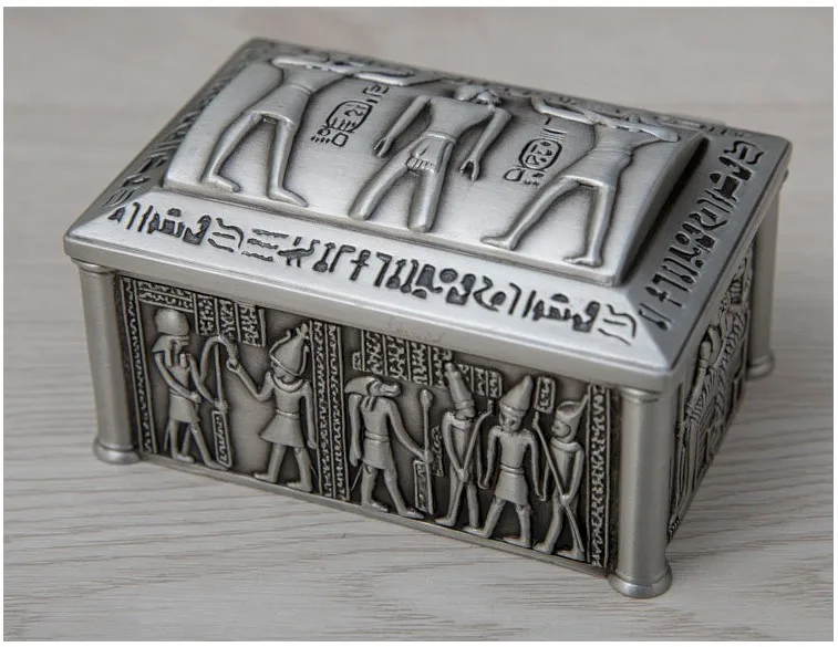 Egyptian style small size metal jewelry box cotton swabs box makeup organizer tin box for jewelry storage Z186