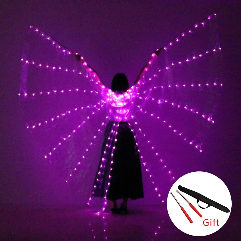 

Belly Dance LED Wings Props 360 Degrees LED Shining Wings Girls Dance Wings Angle of Opening Dancer Props Wings With Sticks