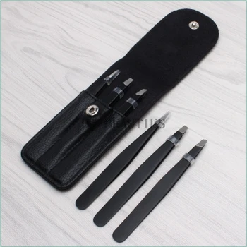 

500Set/Lot 3 PCS Eyebrow Tweezers Stainless Steel Point Tip/Slant Tip/Flat Tip Hair Removal Makeup Tool Kit with Bag