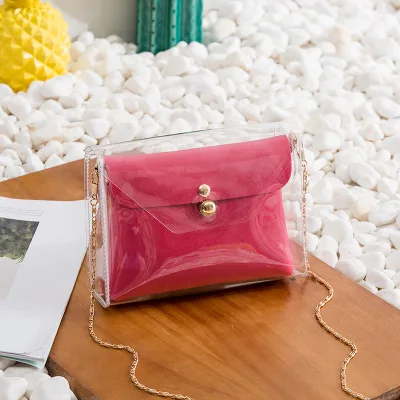 Модная ПВХ Желейная сумка для женщин, Маленькая прозрачная сумка через плечо, мини сумка на цепочке для мобильного телефона, сумка через плечо для девушек - Цвет: rose red