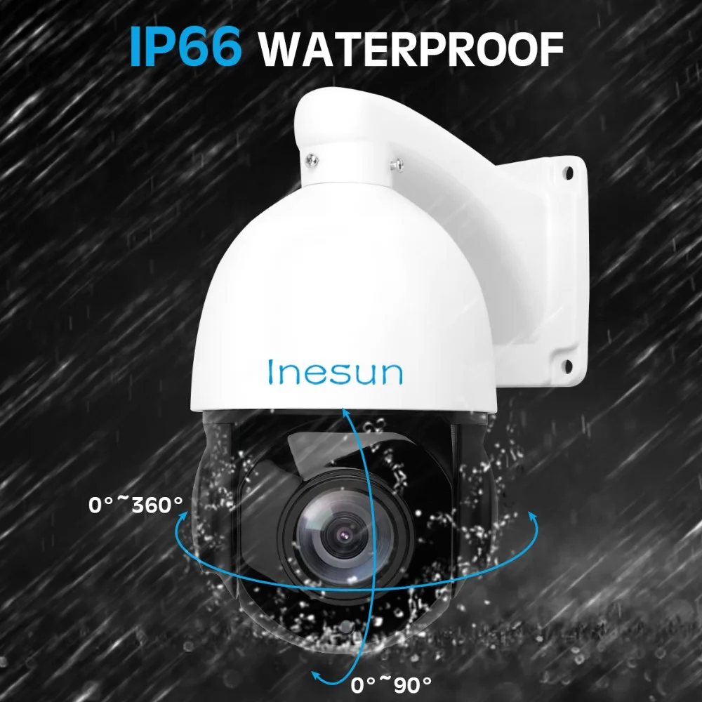 Inesun 4 дюйма PoE PTZ IP камера 5MP Super HD 2592x1944 30x оптический зум Открытый водонепроницаемый скорость купольная камера 80 м ИК ночного видения