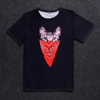 

8 Patterns European Size Mens Black Summer T Shirts Short Sleeve Cute Cat Printing S To 3xL Plus Size Soft Casual Tops