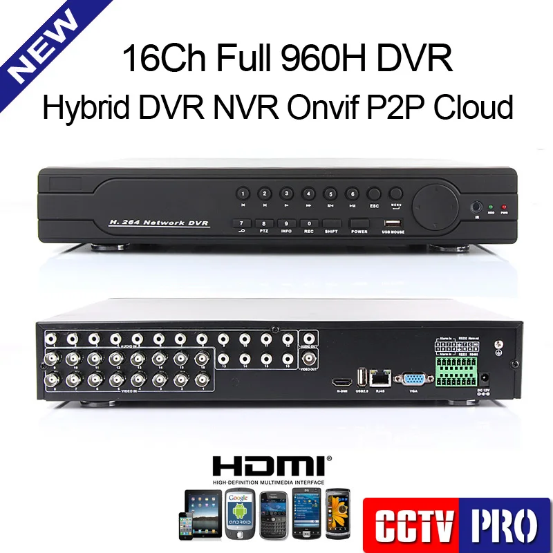 New 16ch Full 960H D1 CCTV DVR Recorder Real Time HDMI Security Hybrid NVR DVR 3 In One Support Mobile Phone View Onvif