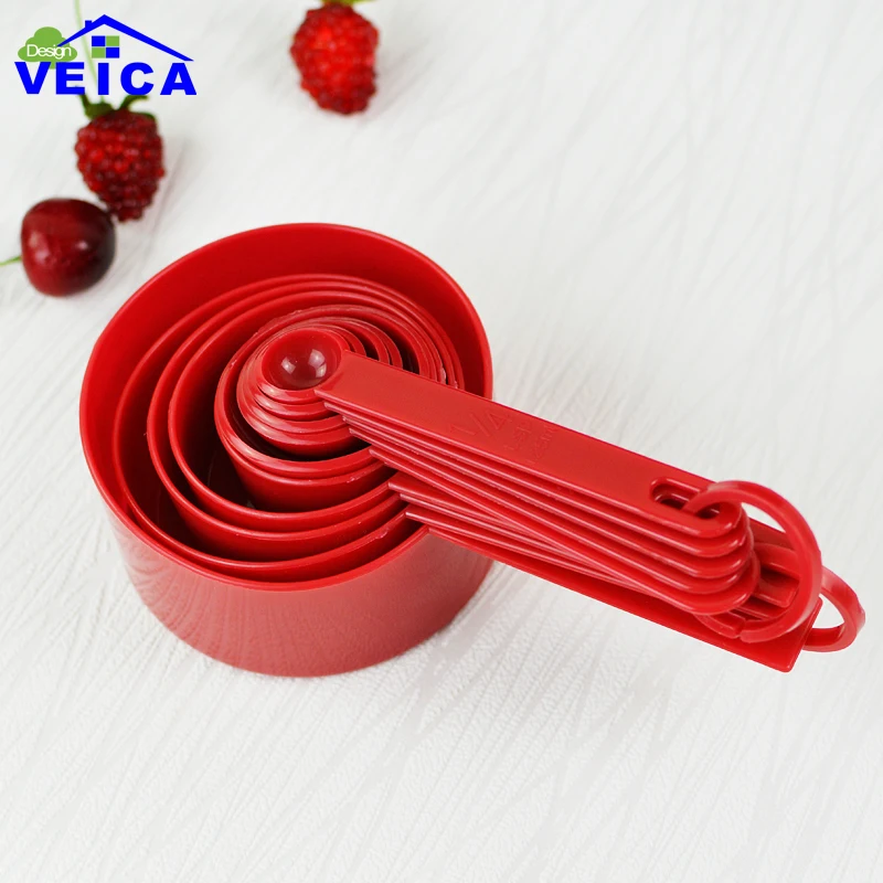 

Red Plastic Measuring Cups 10pcs/lot Measuring Spoon Kitchen Tools Measuring Set Tools For Baking Coffee Tea