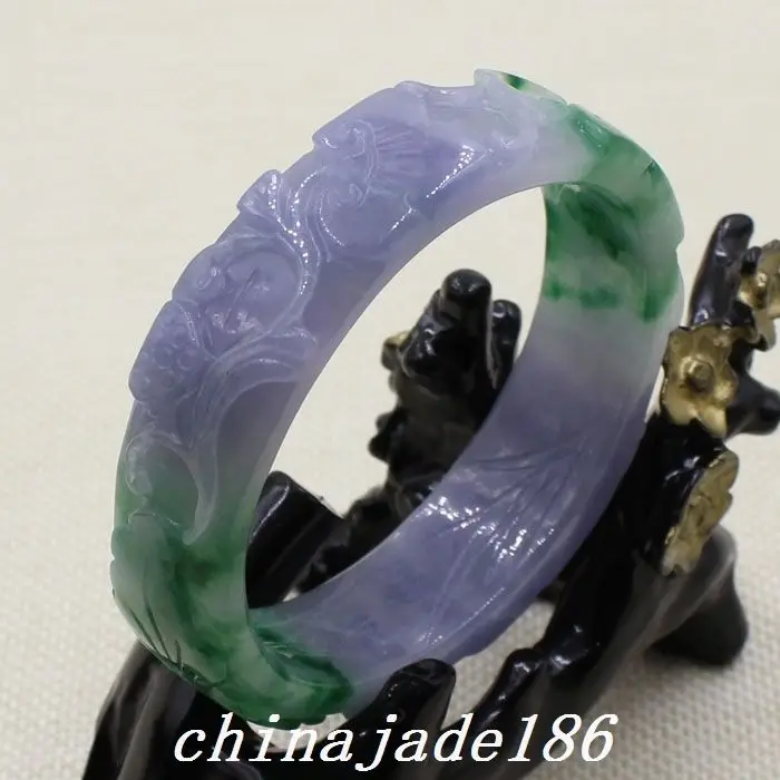 

62mm Chinese Hand-carved Lavender Purple Green Jadeite Jade Bracelet Bangle 1705 10.20 40