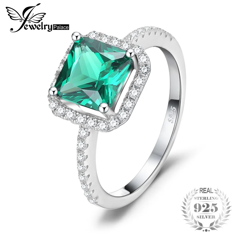 

JewelryPalace Square 1.8ct Created Nano Russian Emerald 925 Sterling Silver Ring Fine Jewelry for Women New Brand Fashion Ring