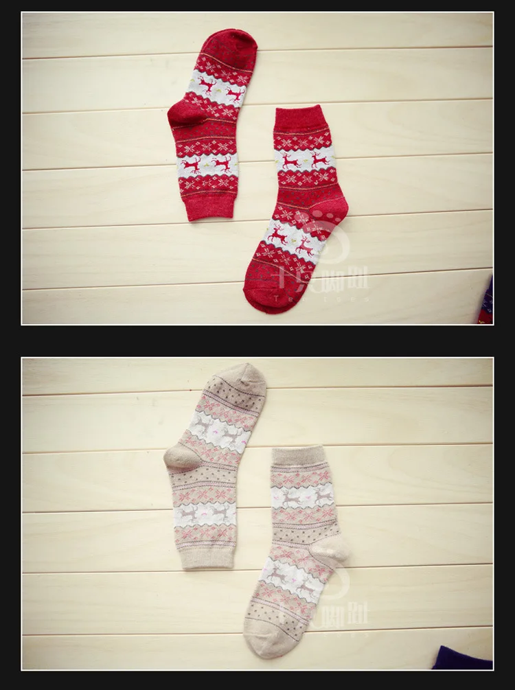 Зимние рождественские шерстяные носки женские милые толстые теплые рождественские подарочные носки теплые шерстяные носки до середины икры 5 пар/лот Ds50259