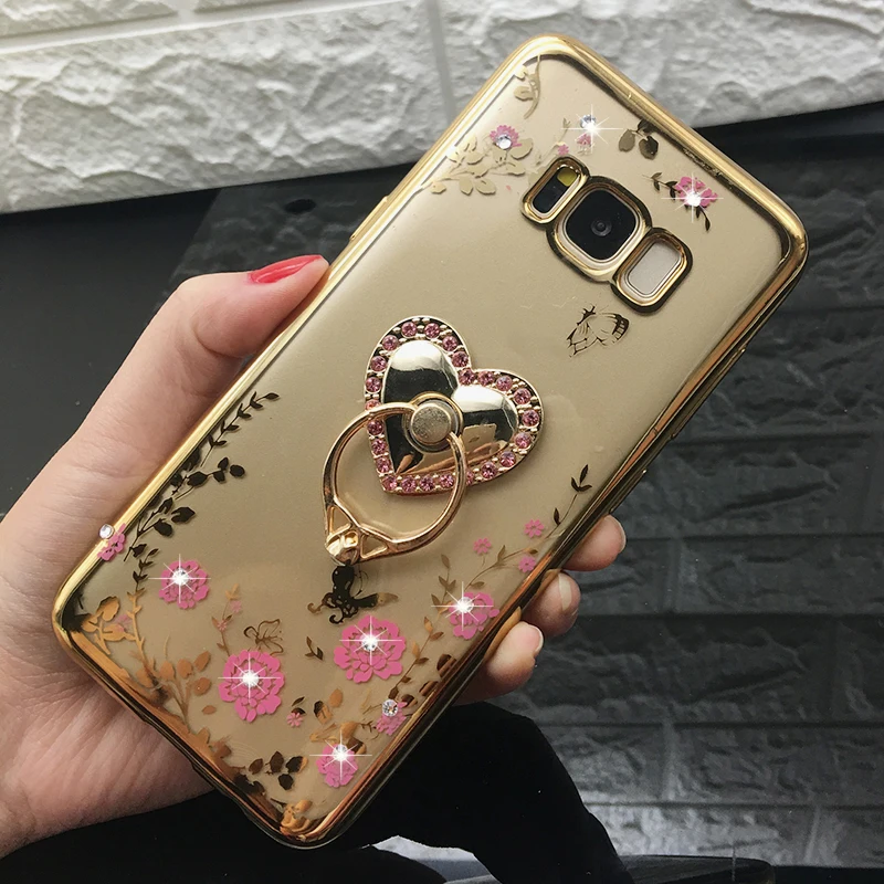Luxury Diamond Kitty Cat Ring TPU Case For Samsung Galaxy S7 edge S6 S8 plus J5 J7 J3 2017 EU J530 Rhinestone Plating Back Cover (12)
