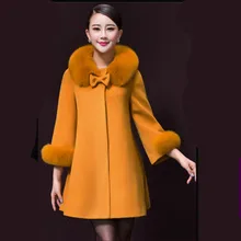 Осенне-зимняя обувь имитация шерстяное пальто, верхняя одежда, Женская шерстяная Верхняя одежда с воротником из искусственного меха лисы для девочек, Новое поступление g82l