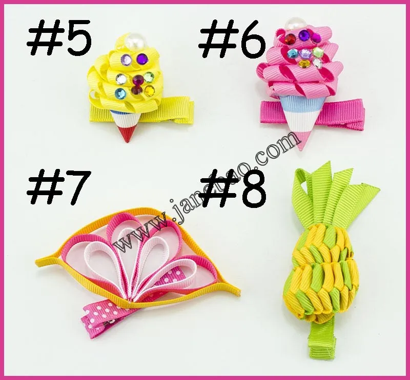

free shipping300pcs sculpture hair clippie fruit hair clips summer hair bows ice cream watermelon pineapple cherry strawberry h