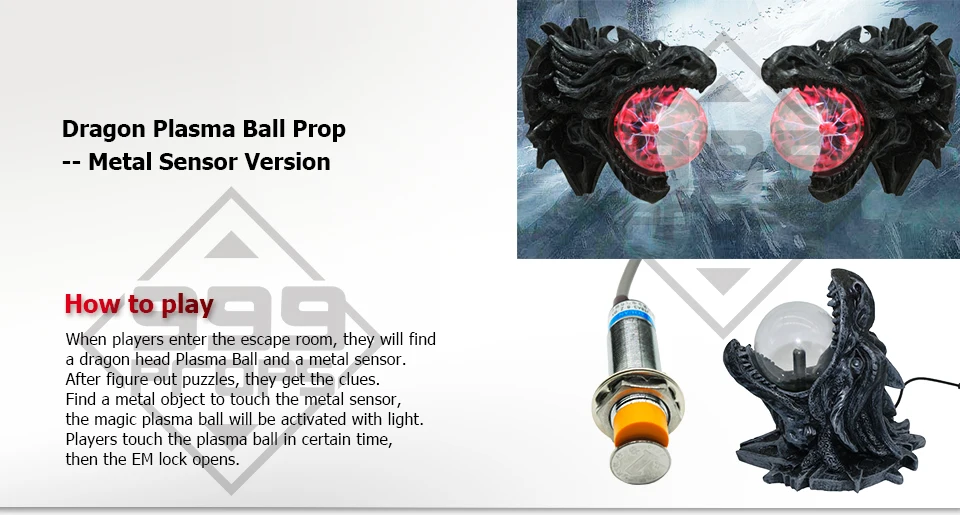 999PROPS Dragon Plasma Ball Prop escape room supplier touching ball for certain time to unlock several trigger methods supplier