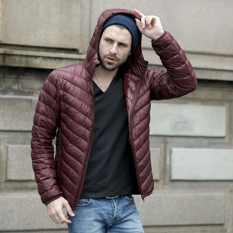 Зимняя Модная брендовая Сверхлегкая мужская куртка на утином пуху, Мужская Уличная пуховая куртка с капюшоном, Теплая мужская одежда