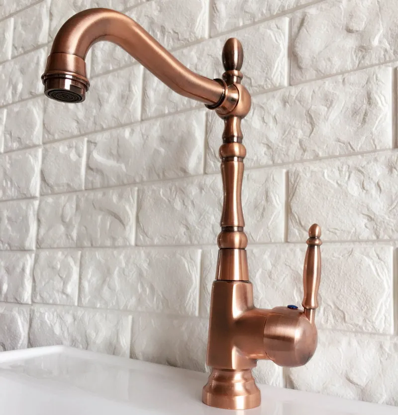 Swivel Spout Water Tap Antique Red Copper Single Handle Single Hole Kitchen Sink & Bathroom Faucet Basin Mixer Tap anf417