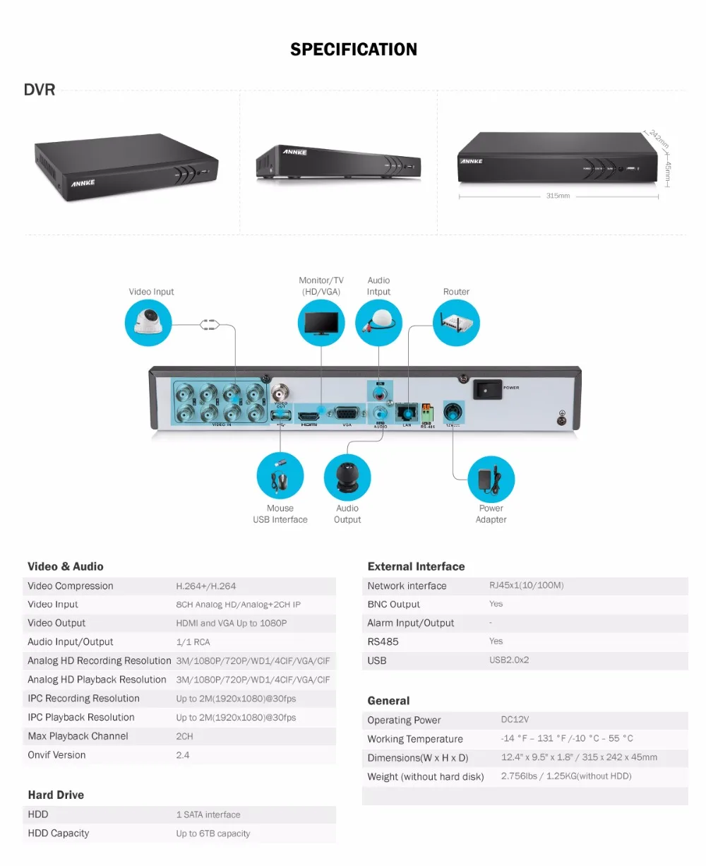 ANNKE 8CH 3MP 5в1 CCTV DVR HD 4 шт. 2048*1536 3MP TVI камера безопасности наружная камера для домашнего видеонаблюдения