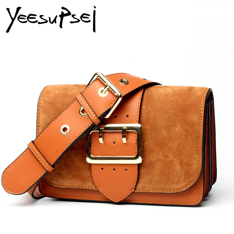 

YeeSupSei Nubuck Small Flap Bag Women Crossbody Bag Suede Leather Messenger Bag Wide Shoulder Strap Luxury Handbag High Quality
