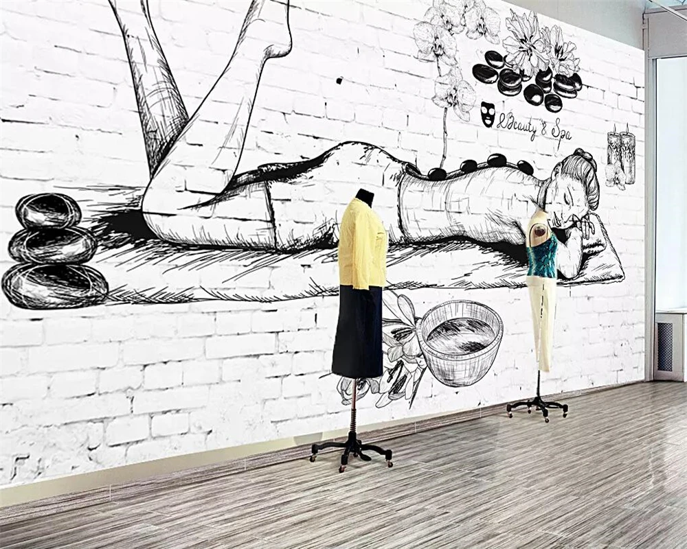 Beibehang Wallpaper Simple Hand Painted Beauty Salon Health Club Foot Bath Massage Shop Decoration Background 3d Wallpaper Wallpapers Aliexpress