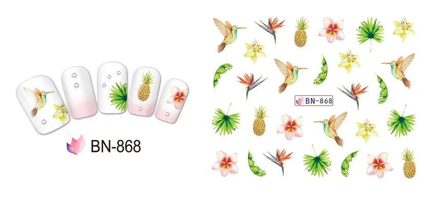 12 листов(BN865-876) Водные Наклейки для Ногтей переводные наклейки 3D наклейки для ногтей Цветочные наклейки для ногтей водная горка наклейка на ногти, 12 шт