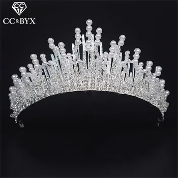 

CC crowns tiaras hairband baroque style luxury crystal pearl beads big crown wedding hair accessories for brides jewelry HG575
