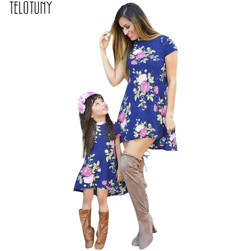 

TELOTUNY Lady Dress Mom&Me Lady Women Floral Print Match Mother Family Dress Sundress Clothes Women Dress Fashion New Hot Jan14