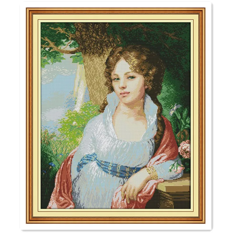 

Girl Painting Paintings DMC Cross Stitch Fabric Embroidery Cross Sets Chinese Counted Cross Stitch Patterns Kits Home Decor