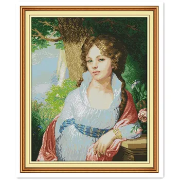 

Girl Painting Paintings DMC Cross Stitch Fabric Embroidery Cross Sets Chinese Counted Cross Stitch Patterns Kits Home Decor