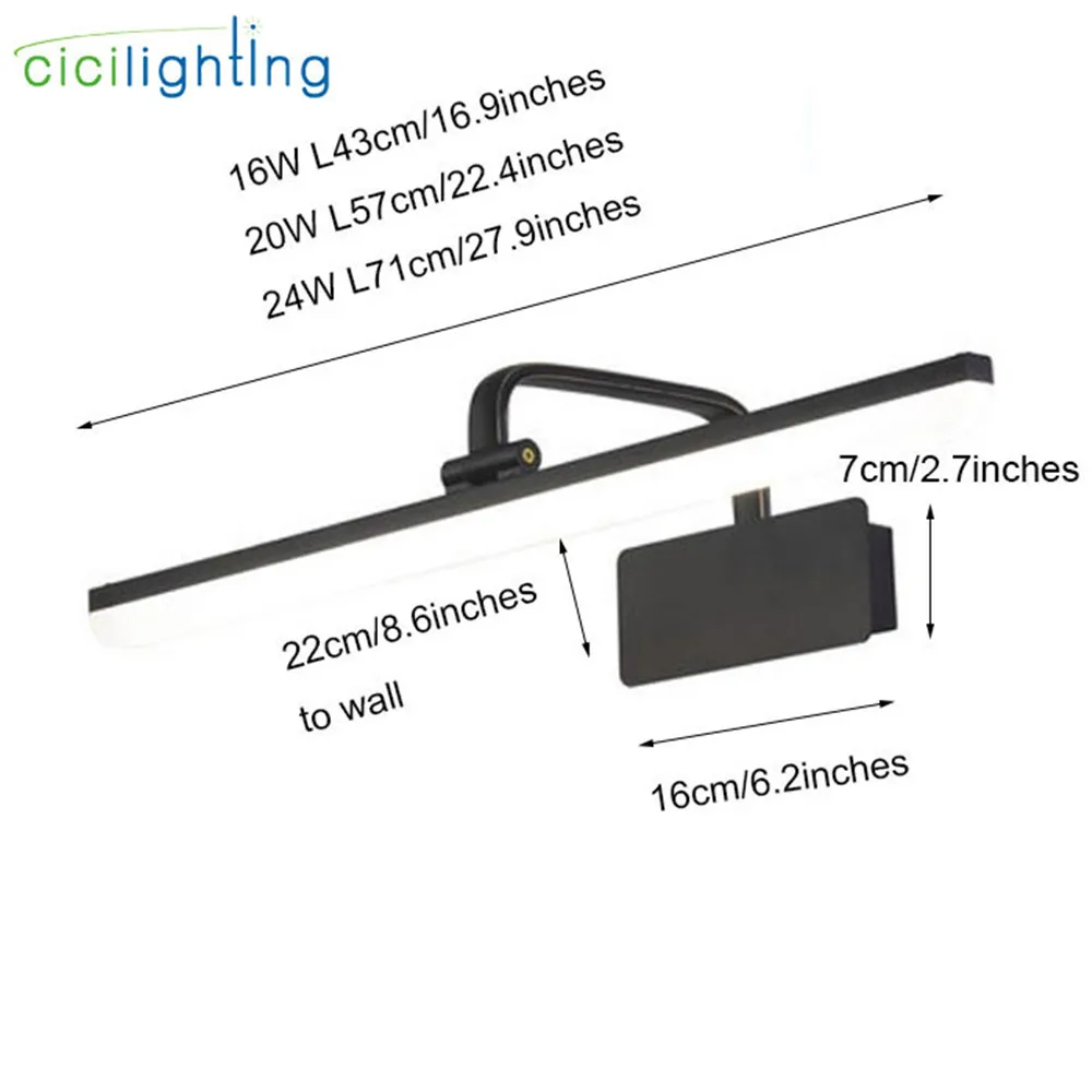 L43cm L57cm L71cm Nordic Europe Black светодиодный светильник для шкафа металлический зеркала