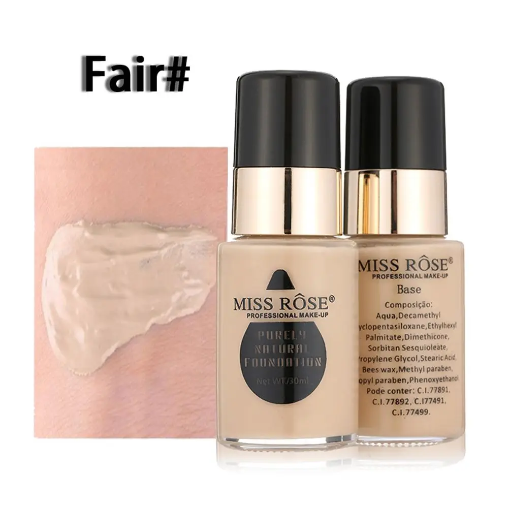 Miss Rose, 40 мл, чисто натуральная Жидкая основа, основа для макияжа, осветляет покрытие, тональный крем, женский макияж - Цвет: Fair