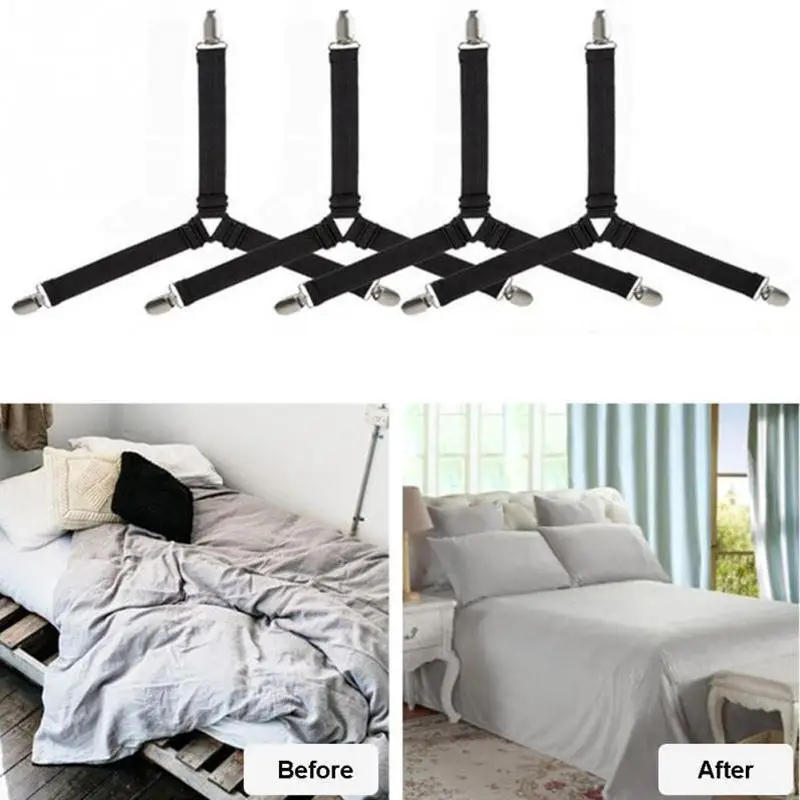 

4PCS Housekeeping Organizer Bed Sheet Clip Fasteners Mattress Cover Blankets Elastic Grippers Holder Fixing Slip-Resistant Belt