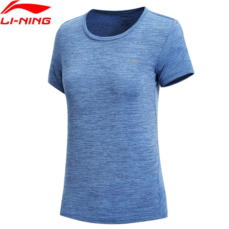 Li-Ning Женская футболка для бега, тонкая посадка, полиэстер, на сухой дышащей комфортной подкладке, фитнес, спортивные топы, футболки ATSN186 CJAS18