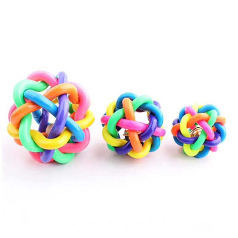 

Diameter 6cm Colorful Rubber Round Ball Weaved with Small Bell Toy Pet Dog Cat Toy for Playing And Cleanning Tooth