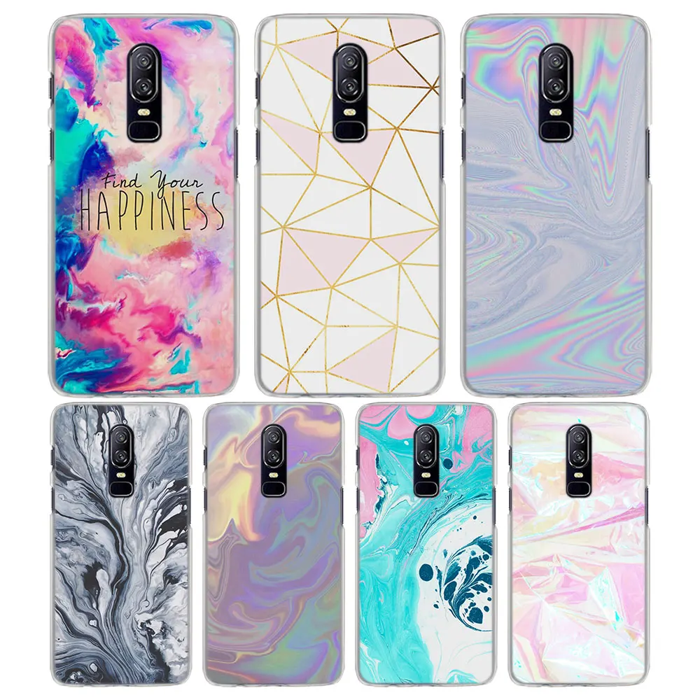 for OnePlus 6 5T case Pink and Aqua Marble Pattern