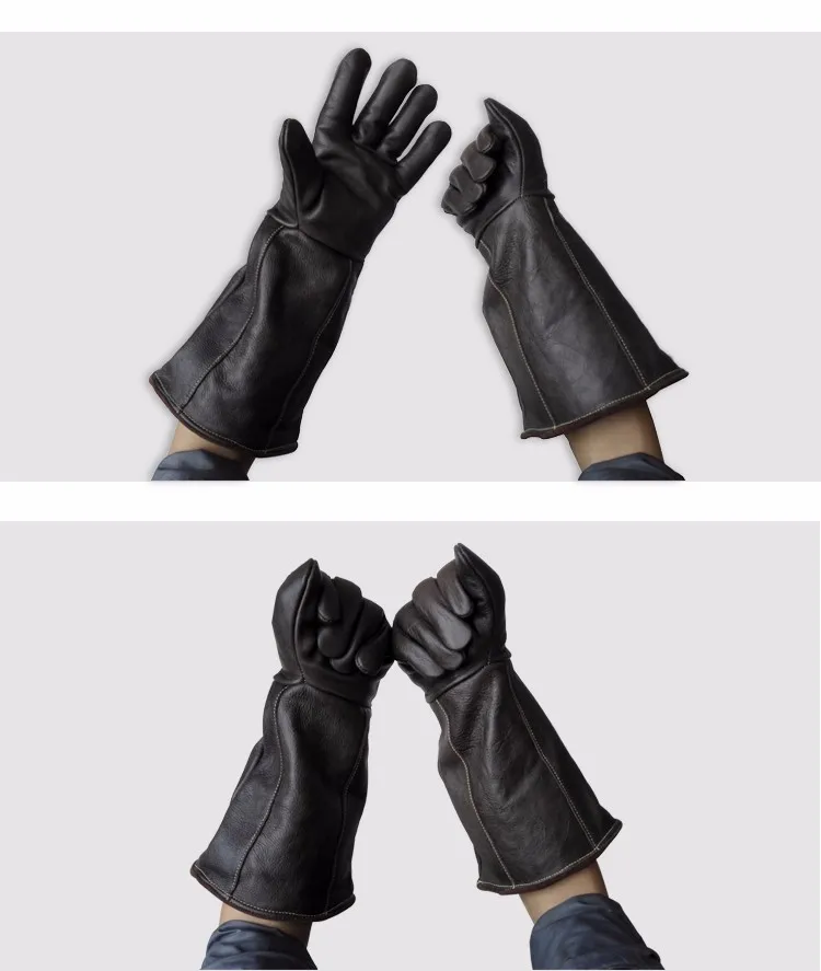 Анти-захватывающие анти-укусы перчатки 42 см зима плюс плюшевые кожаные перчатки для безопасности плюс толстые антифрикционные домашние тренировочные перчатки для кормления