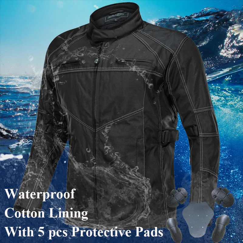 

LYSCHY Motorcycle Jacket Summer Winter Body Armor Riding Off-Road Racing Sports Jacket Clothing With Five Protector Guards Black