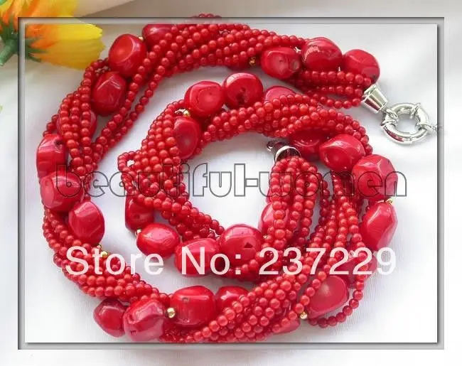 

Hot sell Noble- FREE SHIPPING>>>@@ Wholesale price S ^^^^BW0037 8row 4mm red coral bead massive necklace 18inch