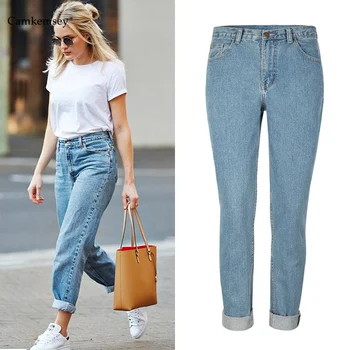 

CamKemsey Women Loose Boyfriend Jeans Plus Size High Waist Vintage Mom Jeans Woman Casual Cotton Denim Pants Trousers