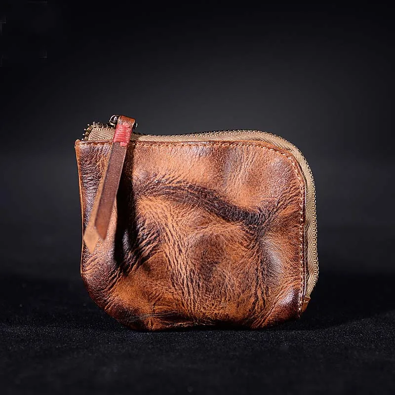 Goede AETOO Eenvoudige retro oude pure lederen sleutel tas mini portemonnee leer rits kleine tas opbergtas vrouwelijke munt zak