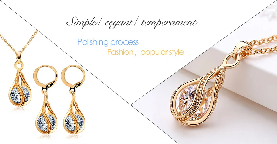 X& P Модный золотой серебряный висячий Кристалл ювелирный набор Классический Блестящий корейский кубический цирконий ожерелье серьги набор ювелирных изделий