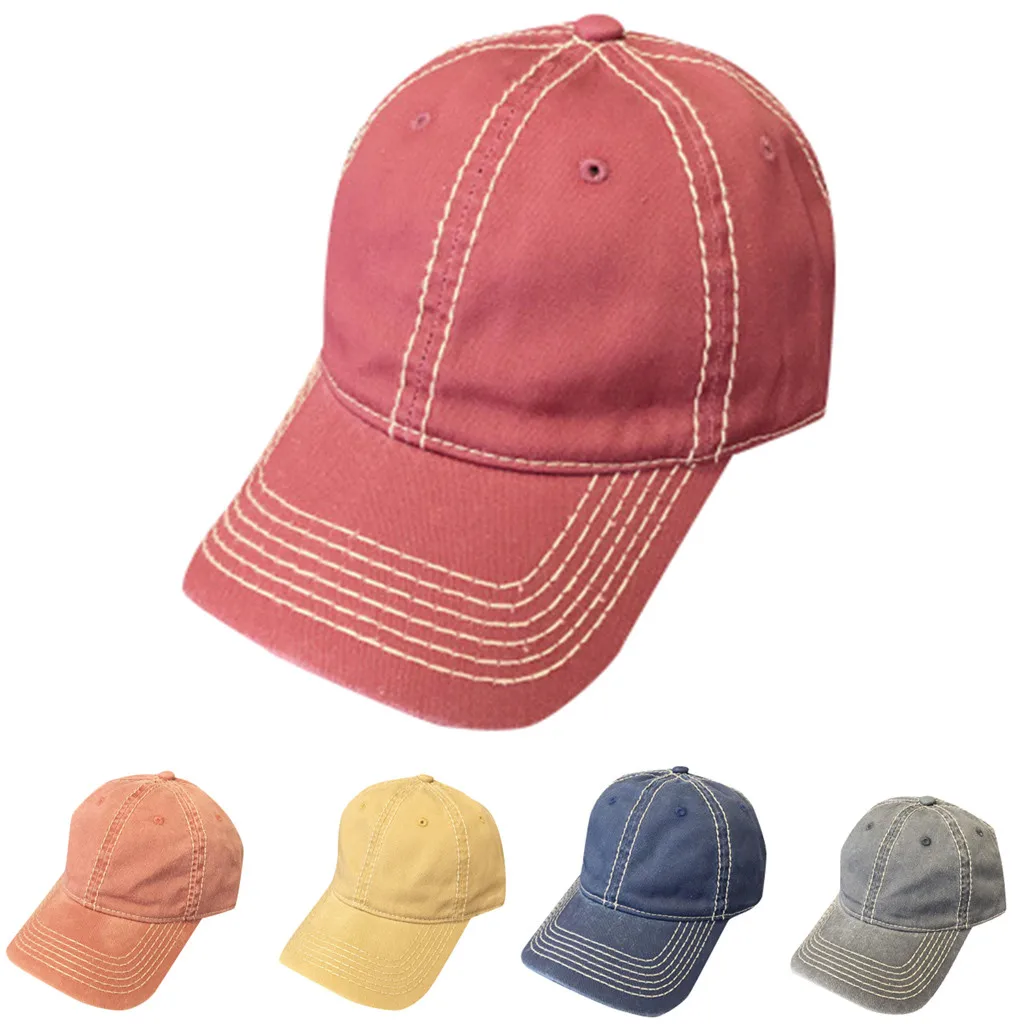 Однотонная шапка шляпа промывают хлопок Регулируемый однотонная бейсбольная кепка кепки унисекс Пара Мода Досуг бейсболка для папы