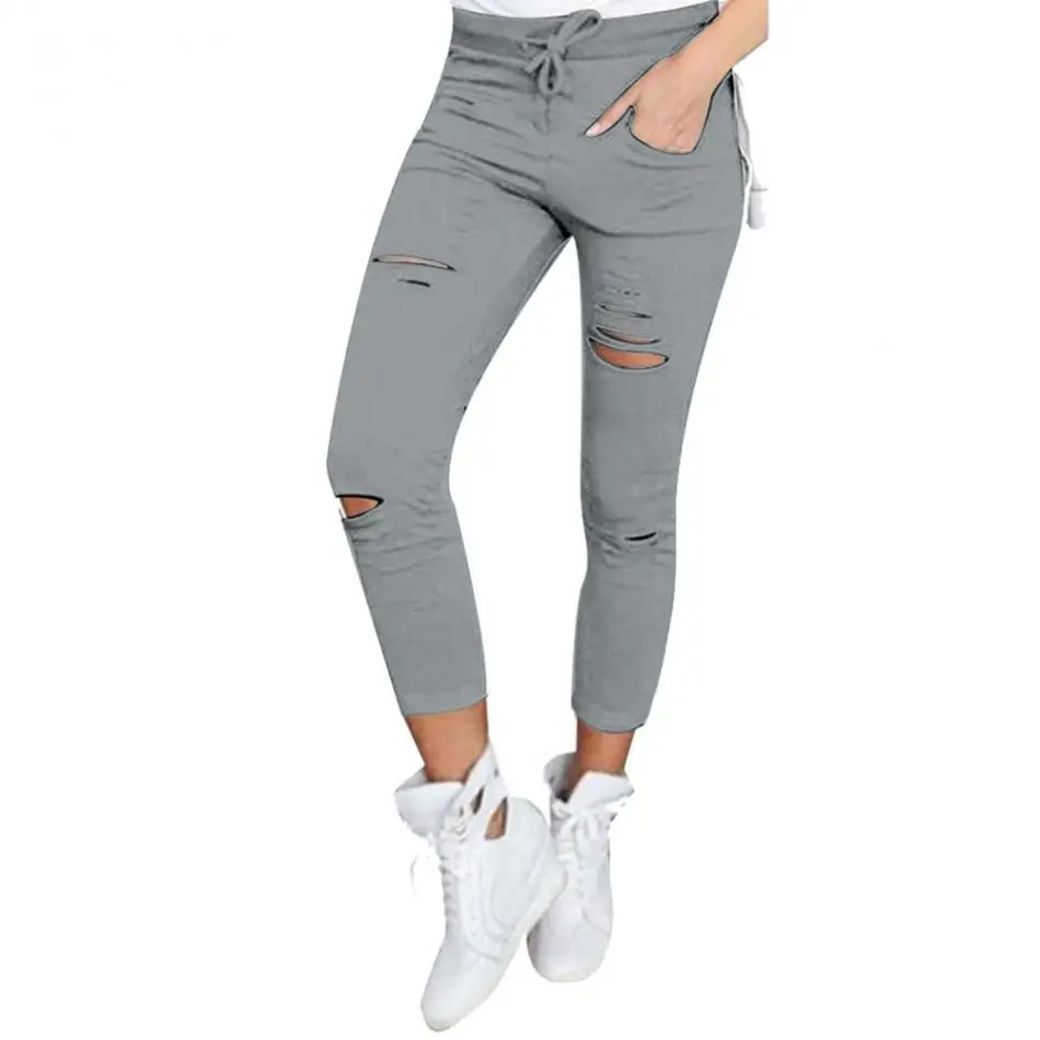 Модные женские повседневные обтягивающие узкие брюки-карандаш с дырками размера плюс 4 XL, черные, белые Стрейчевые рваные брюки