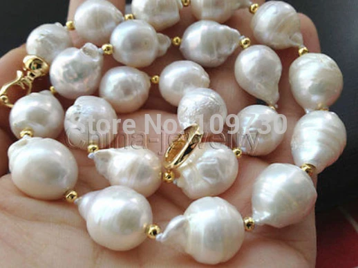 

Jewelr 13-15mm natural baroque Australian south sea white pearl necklace 18inch